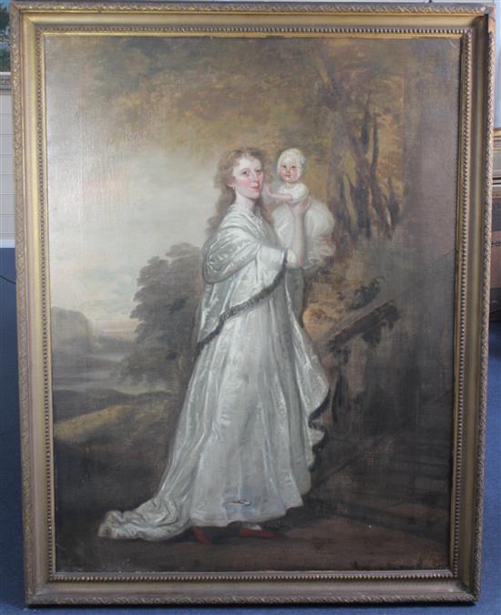 19th century English School Portraits of a lady and gentleman, said to be of the Cornish family of Sharnbrook, 47.5 x 36in.